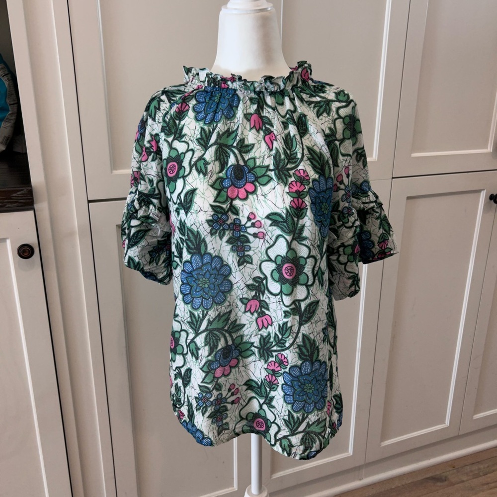 Banjanan Marie Freyja Floral Print Blouse with Ruffle Sleeves- small